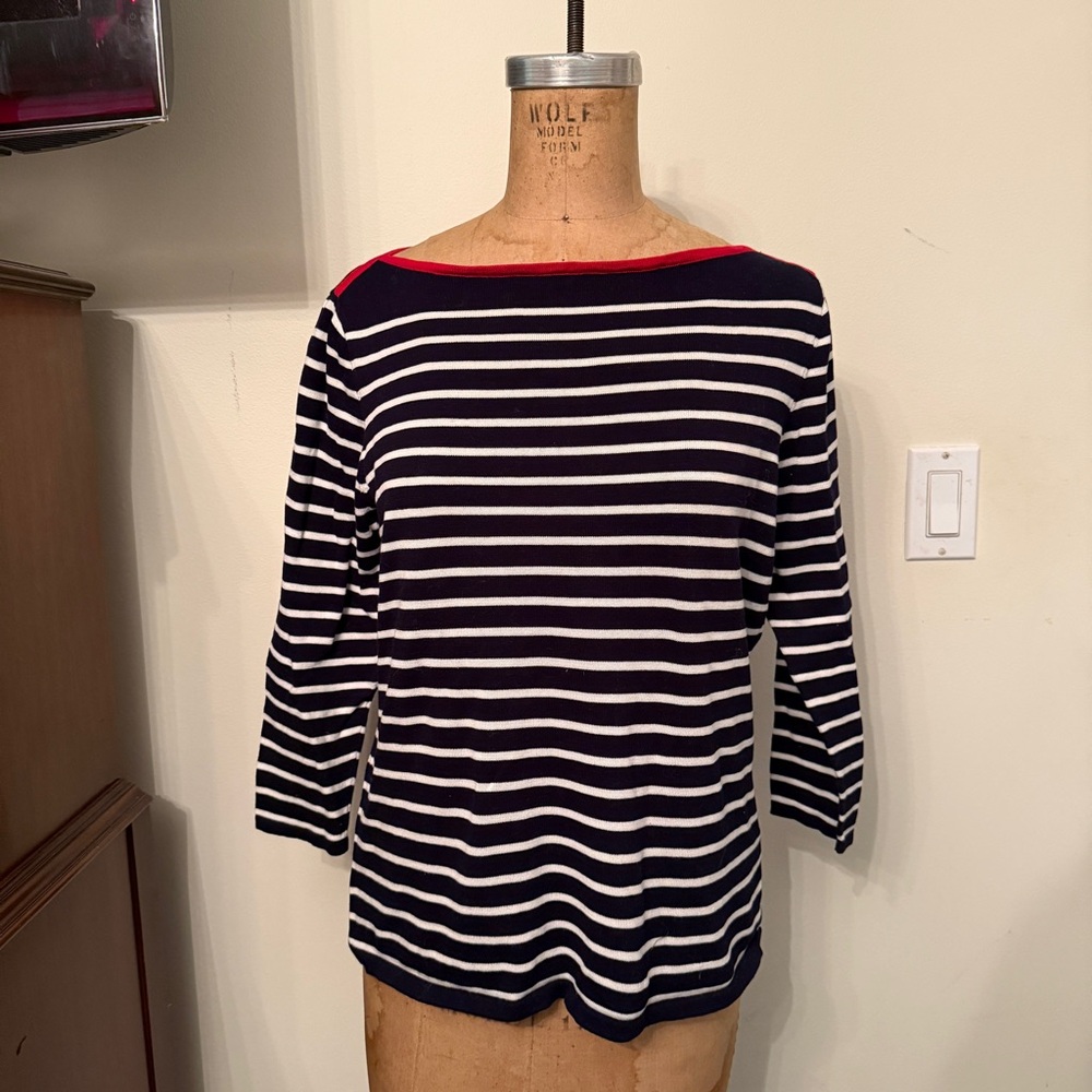 Lauren Ralph Lauren Red White Blue 3/4 Sleeve Knit Top